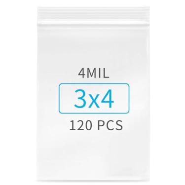 Imagem de Aubeco Sacos de plástico transparente com zíper de 7,6 cm x 10 cm, volume de 120 peças, bolsa de armazenamento para pequenas empresas com zíper resselável para comprimidos, joias, viagens, embalagens