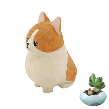 Imagem de NIIIYTYB Corgi Statue Tiny Wooden Dog Figurine 1.8" for Home and Garden Decor Desk and Office Accessories Outdoor and Indoor Cute Knick Knack for Dog Lovers and Collectors