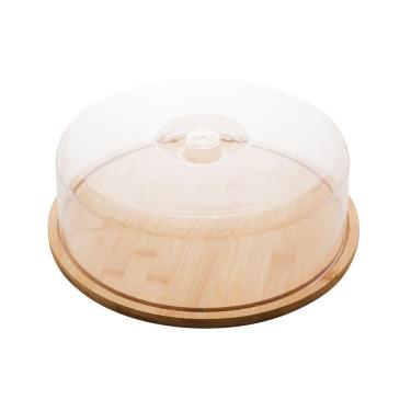 Imagem de Prato Para Bolo De Bambu Com Tampa Plástico 28X9,5Cm Lyor