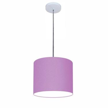 Imagem de Lustre Luminária Pendente Vivare Free Lux Pe-4107br Cúpula Em Tecido 25x20cm Lilás Canopla Branca E Fio Cristal