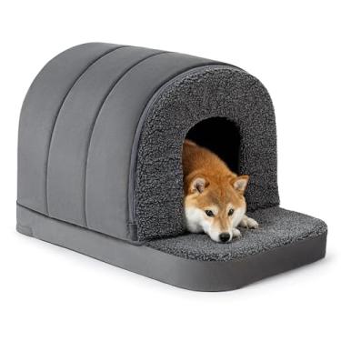 Imagem de PELZIN Casa de cachorro interna – Cama ortopédica para barraca para cães com espuma de ovo – Cama para animais de estimação com cobertura caverna – Forro impermeável – Parte inferior antiderrapante