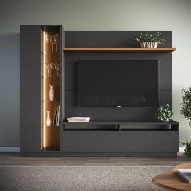 Imagem de Estante Home com Painel para Tv 65 Polegadas e Bar Iluminado 3250 Cristaleira 220cm X 183cm Grafite/Freijo