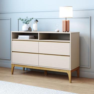 Imagem de Cômoda 4 Gavetas 2 Nichos Bento Yescasa Cappuccino/Amêndoa