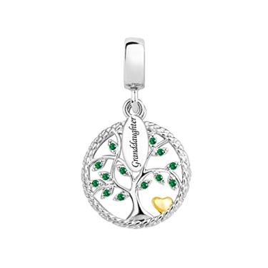 Imagem de MiiFort Pingente de árvore genealógica para neta serve para pulseiras Pandora Moments Joias de aniversário presentes para avó avó verde CZ