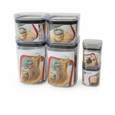 Imagem de Kit 6 Potes Herméticos com Tampa Porta Alimentos e Mantimentos para Armário de Cozinha Organizadores para Cereais Grãos Farinha e Armazenamento