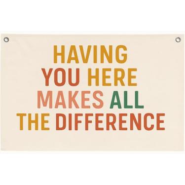 Imagem de Banner de lona com placa de boas-vindas Boho, decoração de parede neutra para sala de aula, bandeira suspensa para professores, ter você aqui faz toda a diferença, 76 x 50 cm
