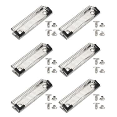 Imagem de PATIKIL Clipes de prancheta de metal de 9 cm, pacote com 6 clipes montáveis de alta aderência, grampo de molas fortes com aderência de borracha e 12 rebites para escritório, casa, prata (xadrez)