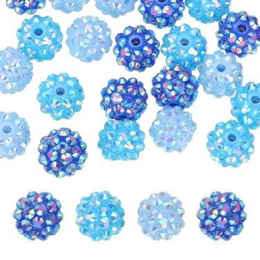 Imagem de PATIKIL Contas de strass de resina de 12 mm para caneta com contas, pacote com 30 bolas de discoteca brilhantes em pedaços redondos de chiclete para chaveiro com contas, azul claro/azul/azul escuro