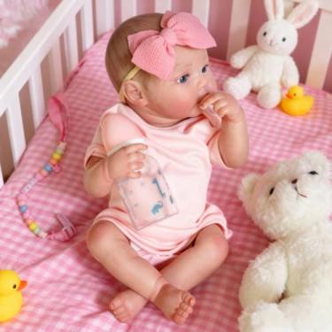 Imagem de Bebê Reborn Silicone Boneca Menina Realista Olhos Azuis 48cm Pode Dar Banho