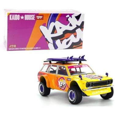 Imagem de 1:64 Diecast Model Car Compatible with Nissan Datsun KAIDO 510 Wagon 4×4 Kaido Islands V1 Orange Limited Edition by Kaido House x Mini GT KHMG210