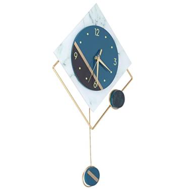 Imagem de CUTPOIY Relógio de parede de mármore, relógio de parede com pêndulo silencioso em mármore moderno com pêndulo, fornecido por bateria, para a decoração do (42 * 64 cm)