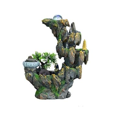 Imagem de XFNVXC Fonte decorativa para ambientes internos de mesa, cachoeira, Rockery, fonte de água - Resina, fonte de cachoeira, sala de estar, mesa de trabalho, decoração de escritório, fonte de jardim