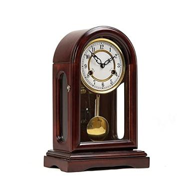 Imagem de Relógio de prateleira rústico relógio de mesa vintage, relógio de pêndulo de madeira, relógio de pêndulo com campainha relógio de prateleira mecânico lareiras, prateleira e casa, varandas, quarto