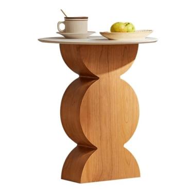 Imagem de Mesa de canto redonda mesa de centro pequena de ardósia de madeira mesa lateral moderna para sala de estar quarto mesa de cabeceira decoração compacta