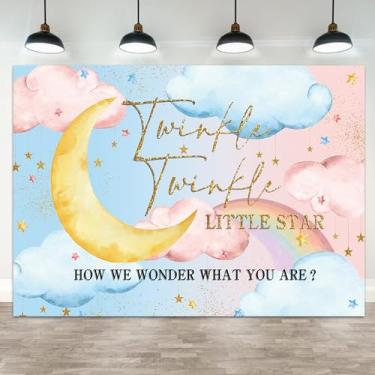 Imagem de ASDCXZ 2,1 x 1,5 m fundo revelador de gênero cintilante pequena estrela fotografia fundo azul rosa nuvem lua festa recém-nascido decorações arco-íris dourado glitter dot chá de bebê cabine de fotos