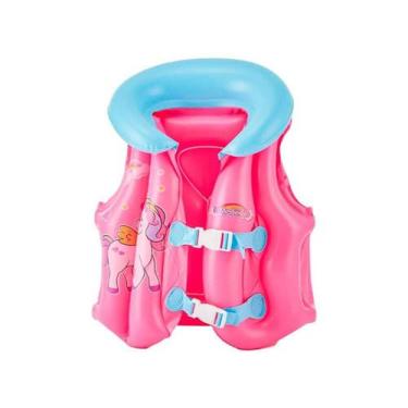 Imagem de Colete Inflável 45cm Com Cinto Unicórnio Meninas Piscina Rosa - DM BRA