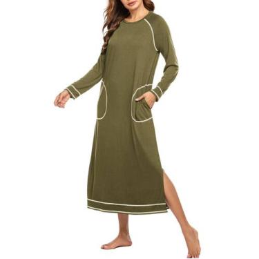 Imagem de Camisola feminina Ekouaer de manga comprida com bolsos