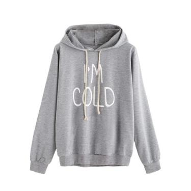 Imagem de Moletom SweatyRocks feminino de manga comprida com capuz e bolso cinza