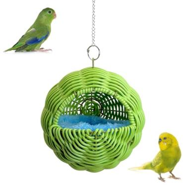 Imagem de BNOSDM Casa de ninho de papagaio de ratã, ninho de pássaro, periquito, balanço, macio, periquito, cama quente para dormir para papagaios, gaiola de pássaros, acessórios para calopsitas periquitos