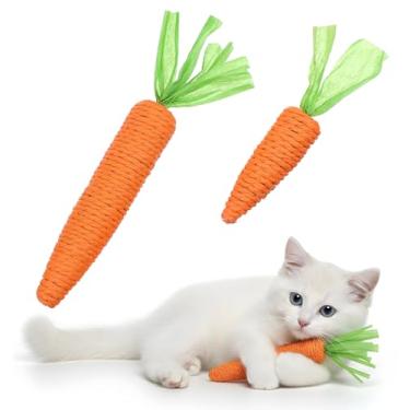 Imagem de ValueBargain Brinquedo de cenoura para gatos, 2 peças, brinquedos de mastigar para dentição de gatinhos, brinquedo dentário interativo para gatos, cães, animais de estimação, material de sisal