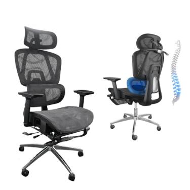 Imagem de Cadeira ergonomica com apoio para os pés, Encosto Ajustável em 145°, Apoio Lombar Ajustável, Apoios de Braços e Cabeça 3D, Capacidade de Carga 150KG, Cadeira de Trabalho Giratória com Rodas