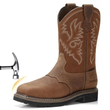 Imagem de Botas de trabalho HISEA NINGO masculinas Western Cowboy Steel Toe Leat