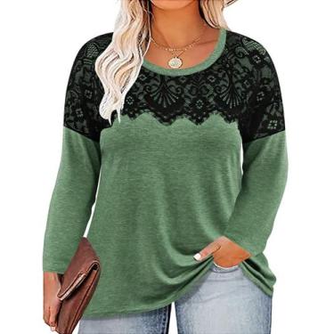 Imagem de Camiseta TIYOMI Plus Size de renda preta de manga comprida XL-5XL