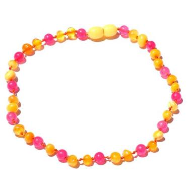 Imagem de Colar de Âmbar Báltico Milk Polido com Ágata Rosa Polido para Bebê - Â