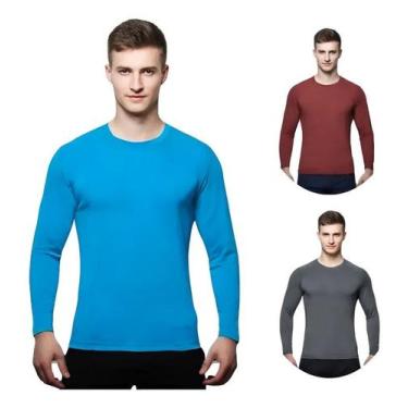 Imagem de Kit 3 Camisas Masculina Manga Longa Malha Fria - C&c, Turquesa, Bordô,