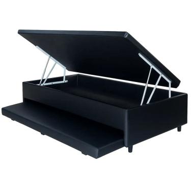 Imagem de Base Box Baú Solteiro com Auxiliar Corino 43x188x88 Alto Nivel Cor Preto