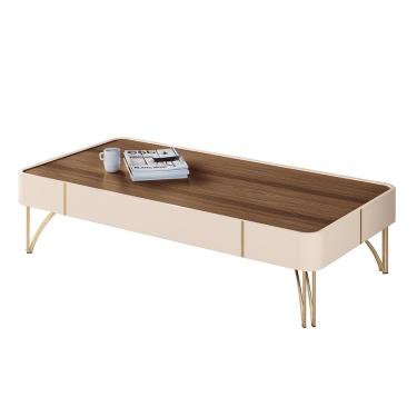 Imagem de Mesa de Centro Decorativa Rennes Pés de Aço MDP/MDF Off White/Castanho G26 - Gran Belo