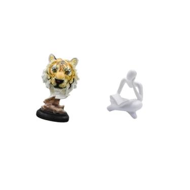 Imagem de Fenteer Escultura de Cabeça de Tigre, Pensador Abstrato, Estatueta Animal, Artesanato, Estátua Moderna para Entrada, Sala de Estar, Mesa, Prateleira, Escritór