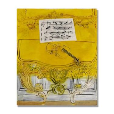 Imagem de Raoul Dufy Prints, (O console amarelo com um violino), pôster de viagem vintage, arte impressionista, imagem de arte de parede em tela para decoração de casa. Somente tela de 60 x 72 cm - 23,6 x 28,3