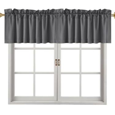 Imagem de Cortina blackout de poliéster com 2/4 painéis, sanefa, bolso para varão, tratamento de janela para sala de estar, café, banheiro, lavanderia (cinza escuro, 2)