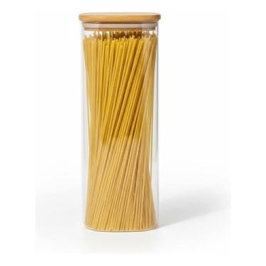 Imagem de Pote De Vidro Mantimento Quadrado Hermético 1,9l Tampa Bambu Armazenam