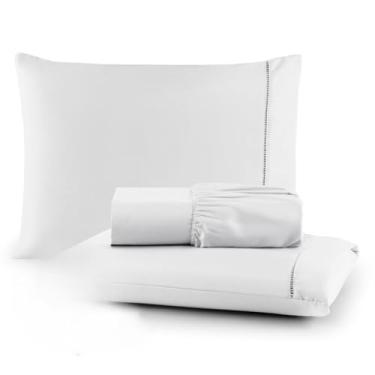Imagem de Jogo de Lençol Antiácaro e Anti-Pilling - Roupa de Cama com Toque Acetinado e Elástico para Casal, Queen e King(BRANCO,KING)