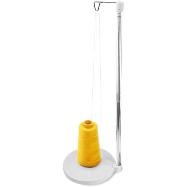 Imagem de Suporte de carretel de linha ajustável branco - Suporte universal de linha de cone único de altura ajustável para máquina de costura - Base pesada para bordado acolchoado Serger Suporte de cones de