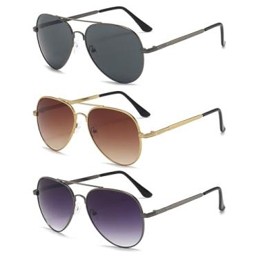 Imagem de Pacote com 2 óculos de sol aviador clássicos para homens e mulheres, (pacote com 3) preto/verde escuro/marrom