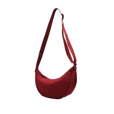 Imagem de Bolsas transversais crescentes para mulheres, bolsas de nylon modernas, bolsa tiracolo pequena para viagem Hobo, Vinho tinto, 13 x 4 x 6.5 inches