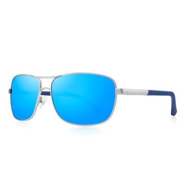 Imagem de Óculos de sol masculinos polarizados HD para dirigir - óculos de sol quadrados clássicos, Armação prateada/lente espelhada azul, Lens Width: 64 Millimeters