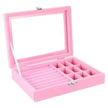Imagem de Porta Joia Acrílico 3 Camadas Brinco Anel Compartimento caixa de armazenamento de jóias (Rosa 1 camada (P) / Y490-22-B)