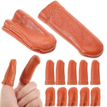 Imagem de Veemoon 20 peças de protetores de dedo de couro para tricô e feltragem, protetores de ponta duráveis e flexíveis, projetos aleatórios