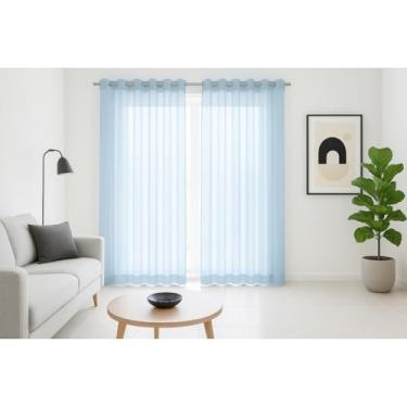 Imagem de Cortina de Para Sala e Quarto 3,00 x 2,50m com Ilhós Decorativo Transparente(Azul,3.00 x 1.60)