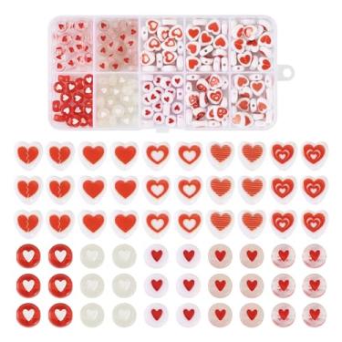 Imagem de Conjunto de contas com tema de dia dos namorados, 200 peças, contas de acrílico para coração, espaçador, 10 estilos, 7-8,5 mm, para mulheres, pulseira, colar, brinco, fabricação de joias