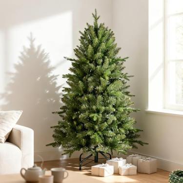 Imagem de Árvore de Natal artificial de 1,5 m com 668 pontas de ramo misto de PE e PVC, árvores de Natal falsas de abeto premium sem iluminação, verde, base dobrável