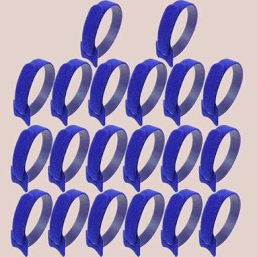 Imagem de 20 peças de abraçadeiras de nylon liberáveis, pacote de abraçadeiras tipo T, organizadores de cabos, fitas adesivas de rede para fixação, azul