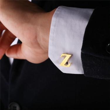 Imagem de Abotoaduras iniciais de aço inoxidável 26 abotoaduras de letra inicial do alfabeto camisas de casamento de negócios A-Z, One Size, Aço inoxidável, Sem Pedra Preciosa