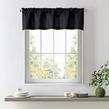 Imagem de Saia preta para janelas - 1 painel, de linho sintético, textura grossa, semitransparente, cortina de saia de cozinha para janela pequena com bolso para haste, 152 cm L x 35 cm C