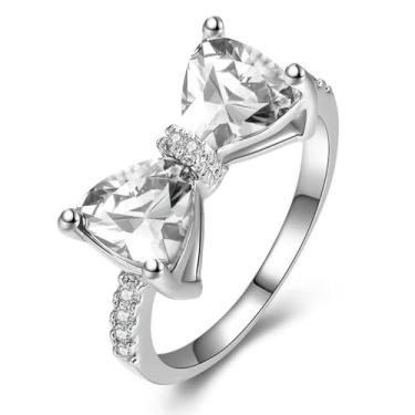 Imagem de Anéis de noivado de zircônia cúbica banhados a ouro branco, festas de casamento, presentes de dia dos namorados, alianças de eternidade para mulheres, 9, Cobre, Sem pedra preciosa