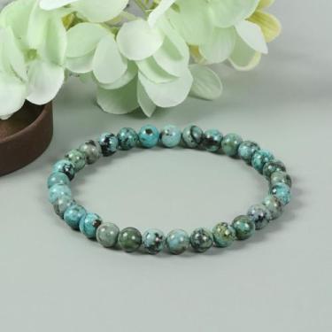Imagem de Pulseira elástica feita à mão com pedra natural turquesa africana de 6 mm, Large, Pedra, Sem Pedra Preciosa
